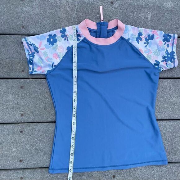 Girls Eddie Bauer Blue & Pink Rash Guard Top Size M 10/12 - Picture 4 of 5
